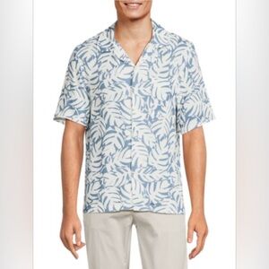 Onia Blue and White Leaf Print Camp Shirt Size Large